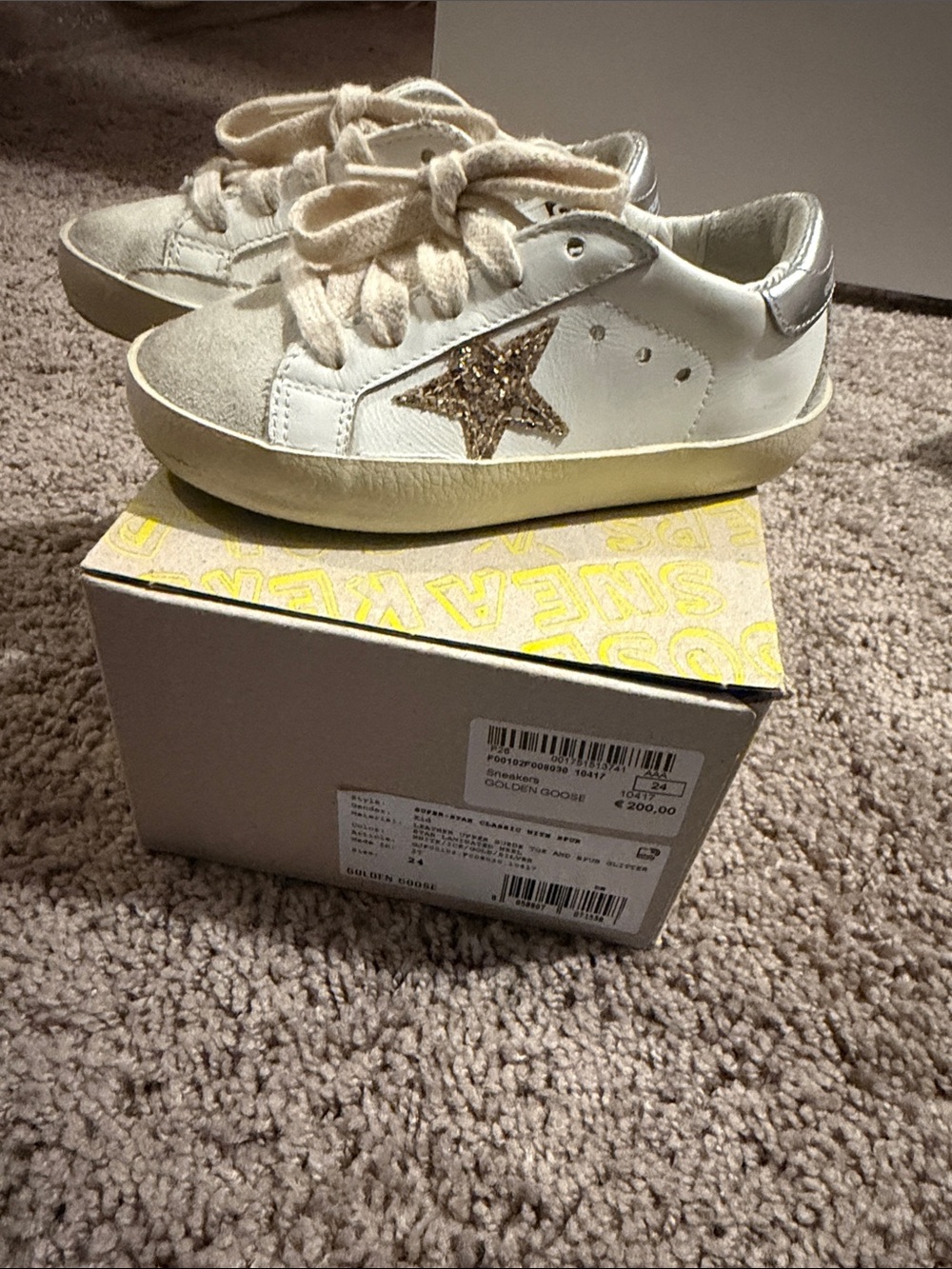 Golden Goose Kids White Sneakers with Gold Glitter Star